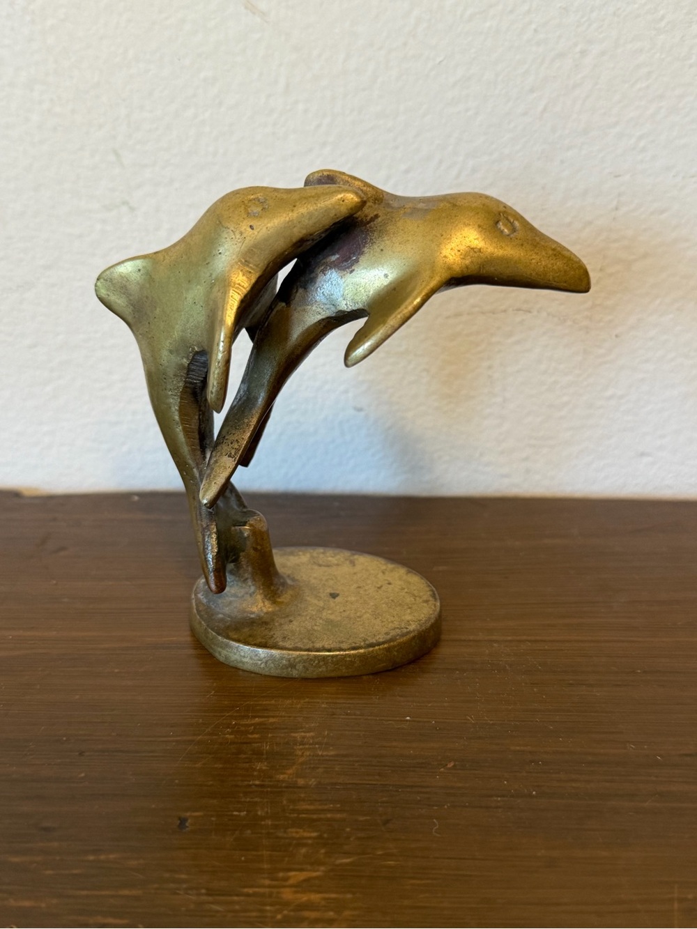 Vintage Brass Dolphin Sculpture - Gold Finish Home Art